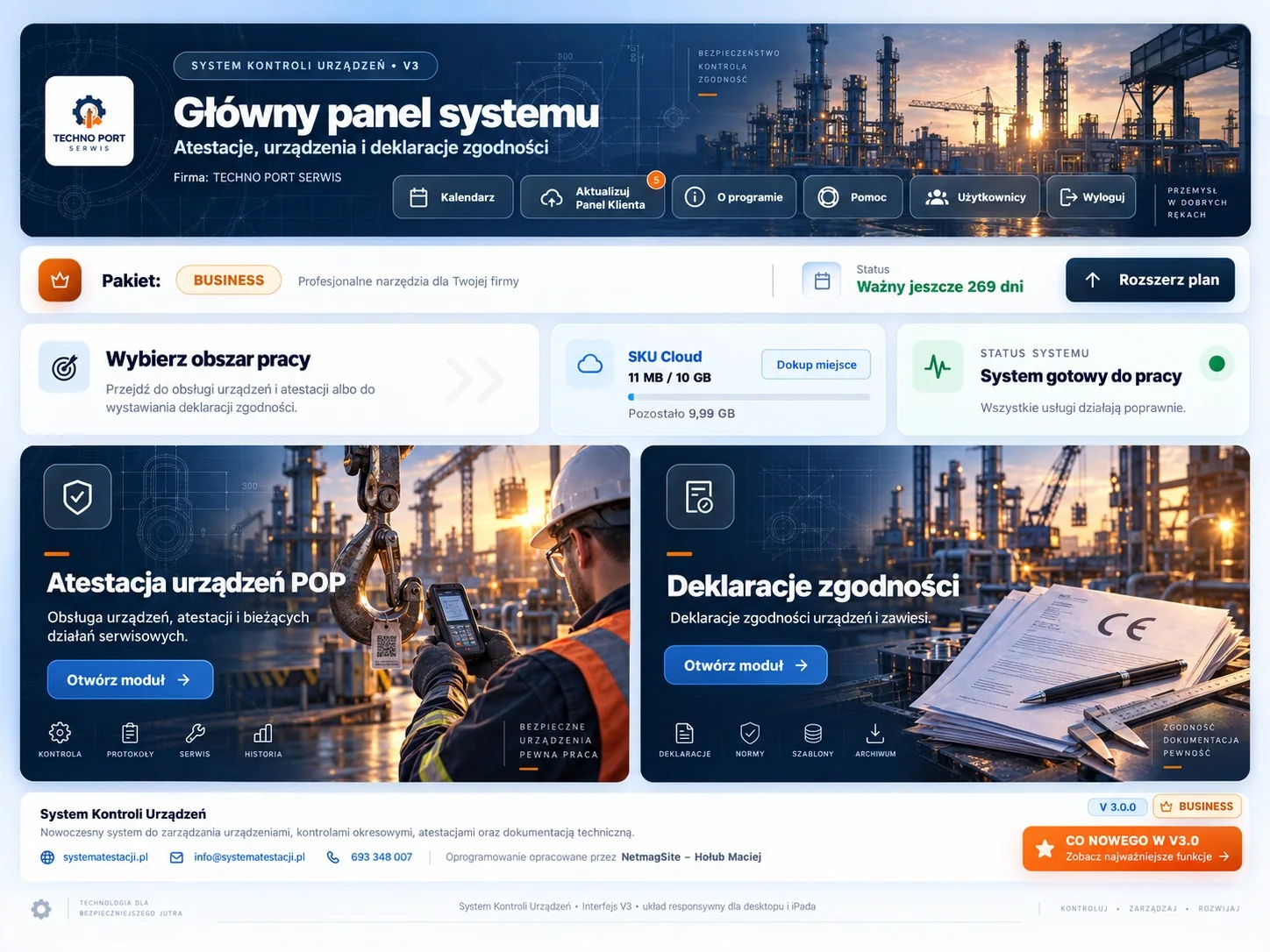 Główny panel Systemu Kontroli Urządzeń